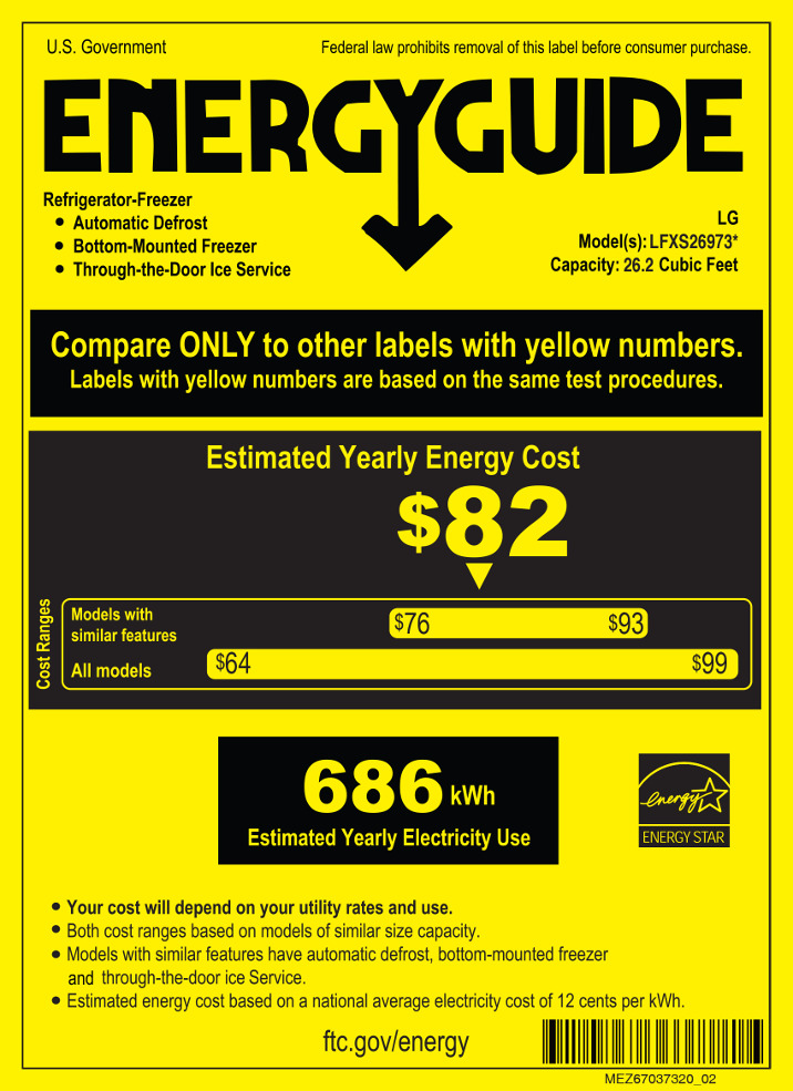 LG Refrigerator (Energy Guide Tag)